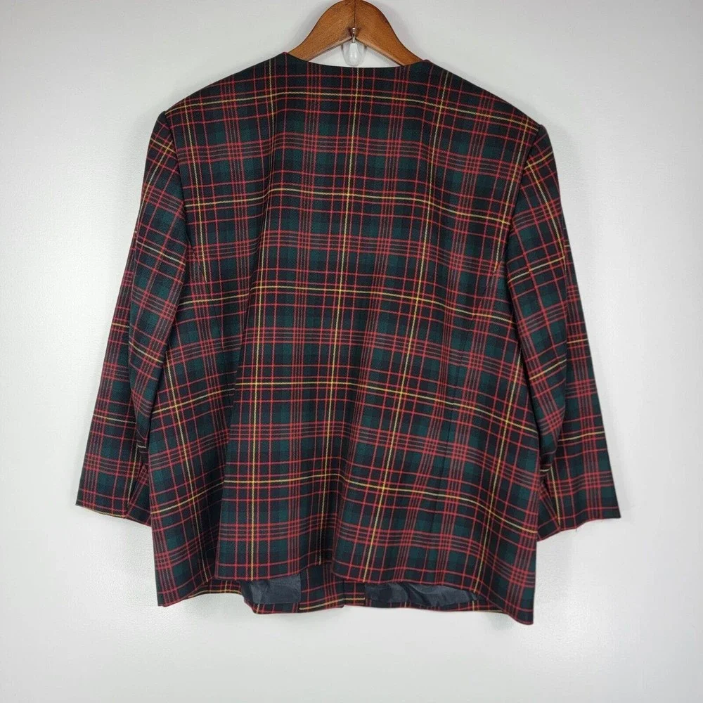 Vintage Pendleton Red Green Plaid 100% Wool Blazer No Size Tag - Picture 5 of 7